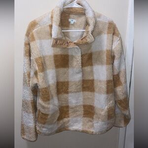 dip Tan and Cream Plaid Teddy Jacket size L